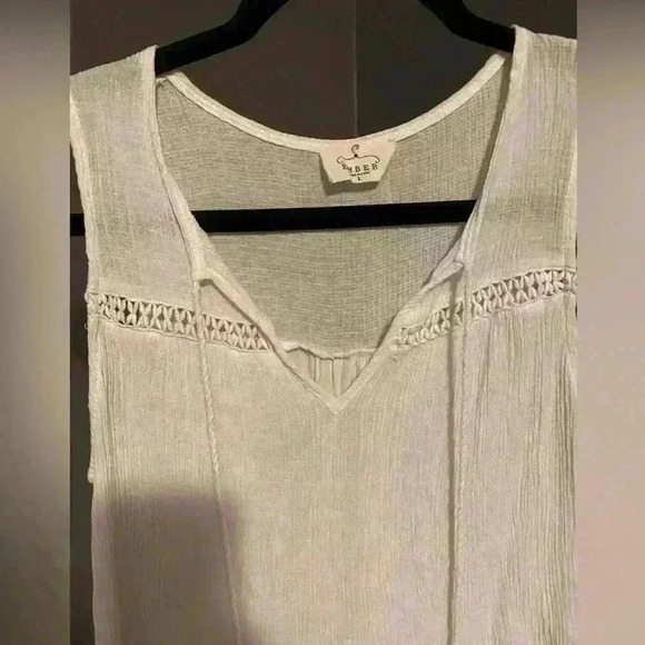 Ember brand women’s white tank‎ top blouse tie front dress up or down size L - Picture 8 of 9